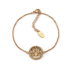 Pulseira Aço Dourado com  Árvore da Vida e Zircónias