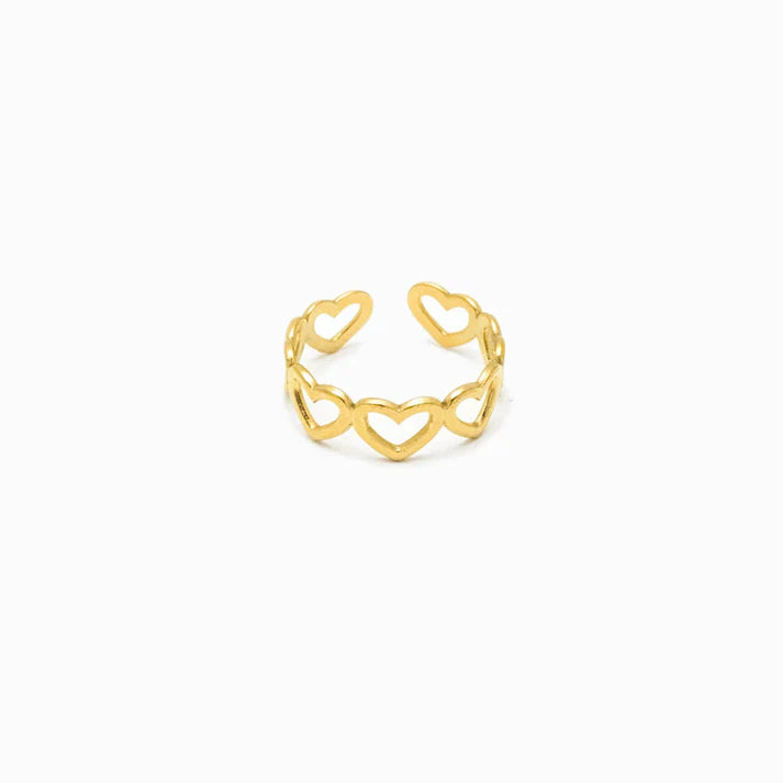Anel Ajustável em Aço Dourado Corações