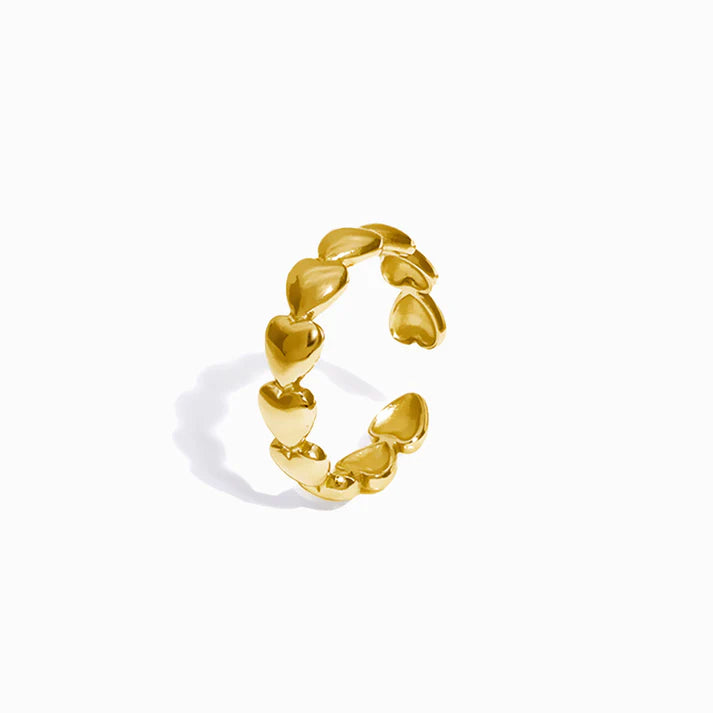 Anel em Aço Dourado Ajustável com Corações