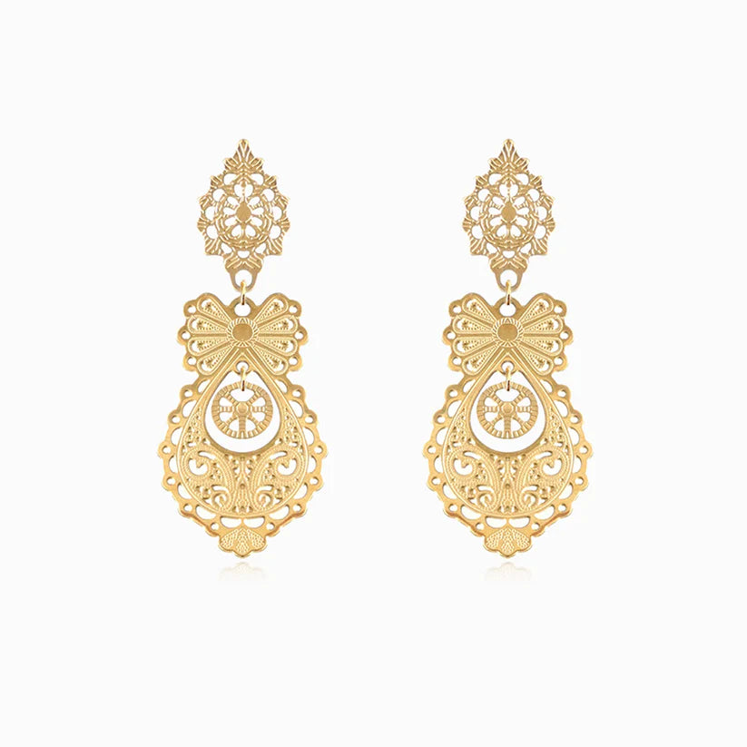Brincos em Aço Dourado estilo Vintage
