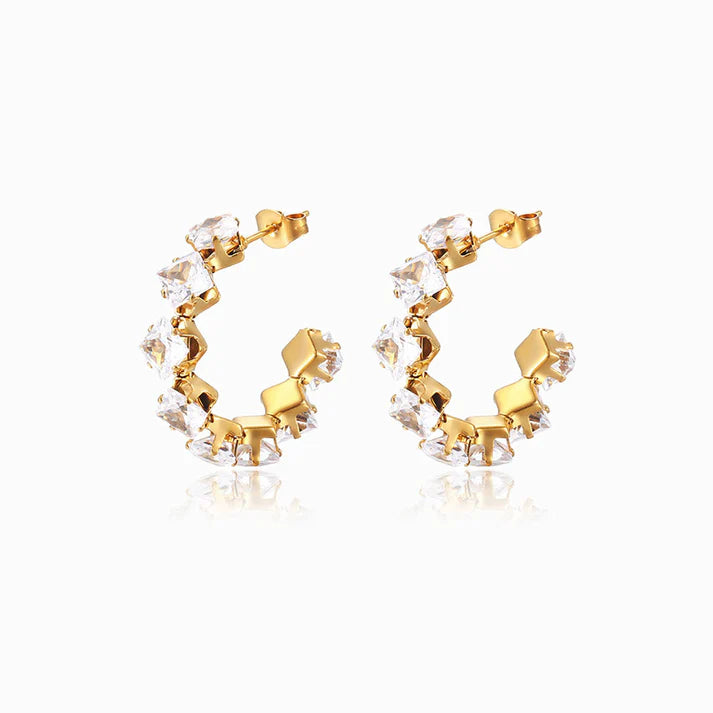 Brincos Argolas em Aço Dourado com Zircónias