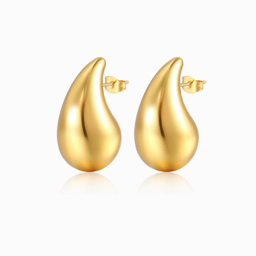 Brincos em Aço Dourado em Forma de Gota