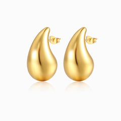 Brincos em Aço Dourado em Forma de Gota