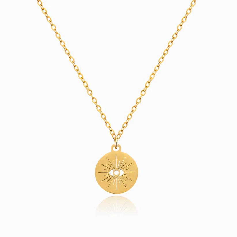 Colar em Aço Dourado com pendente Olho Turco