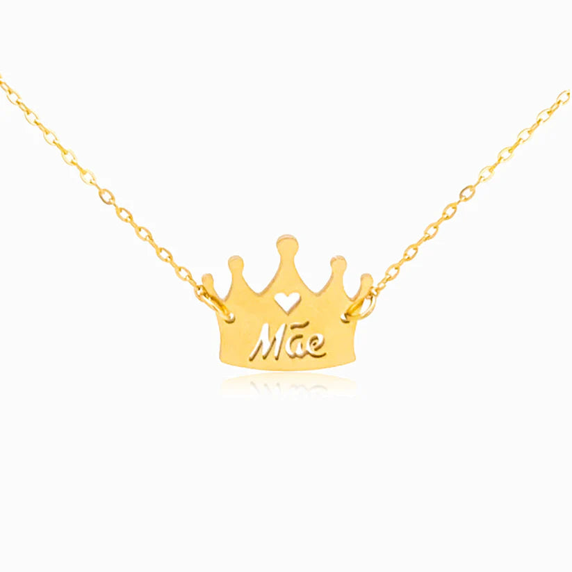 Colar em Aço Dourado com pendente em forma de coroa - Mãe