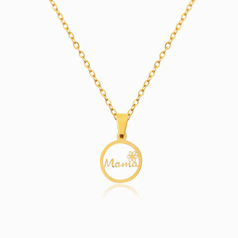 Colar em Aço Dourado com Pendente Redondo Mãe