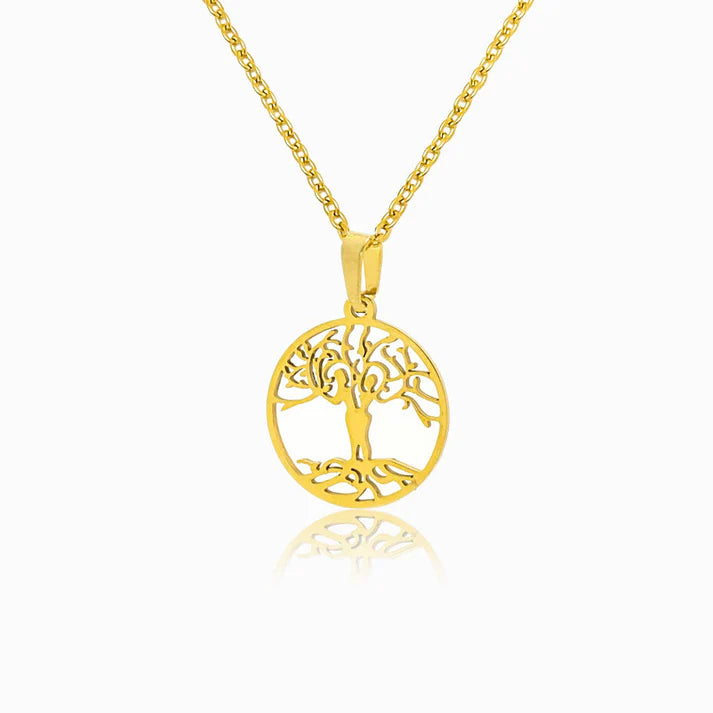 Colar em Aço Dourado com pendente Arvore da Vida 3