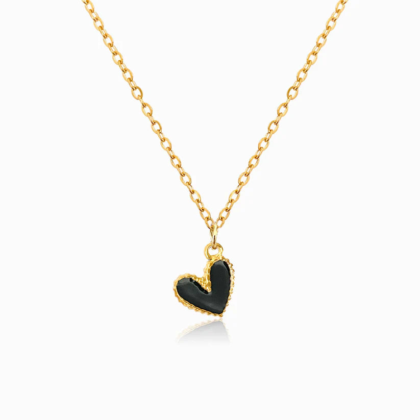 Colar em Aço Dourado com Pendente em Coração Preto