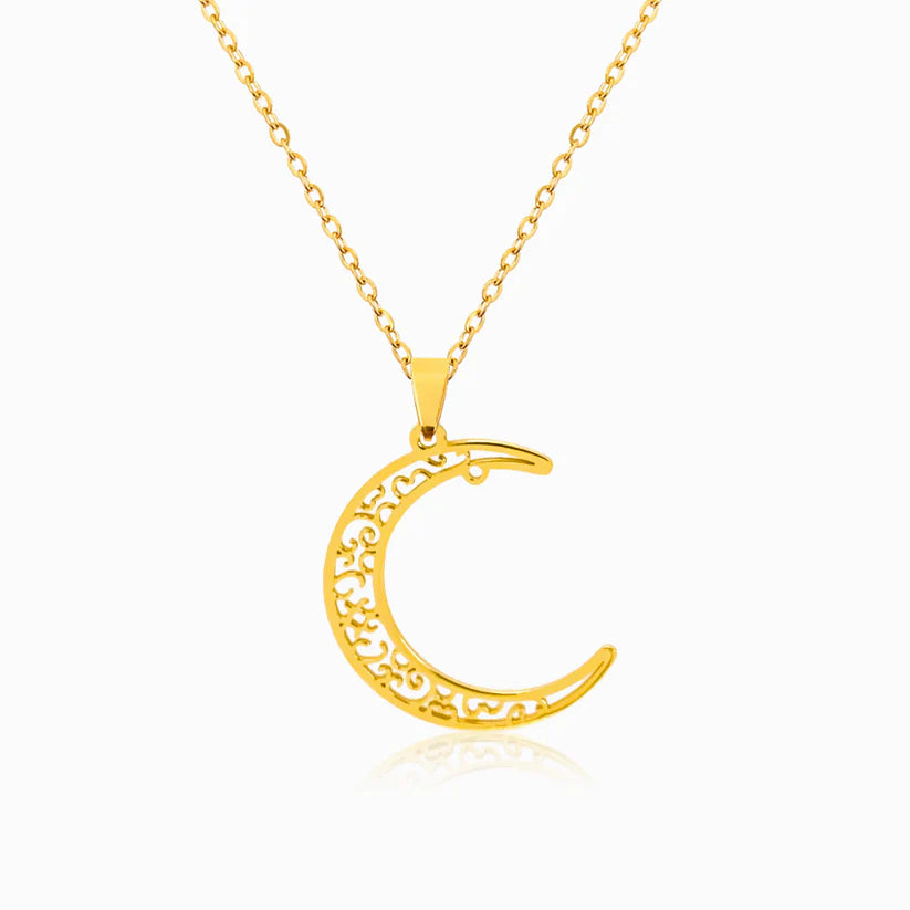 Colar em Aço Dourado com Pendente Lua
