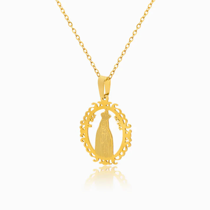 Colar em Aço Dourado pendente Nossa Senhora