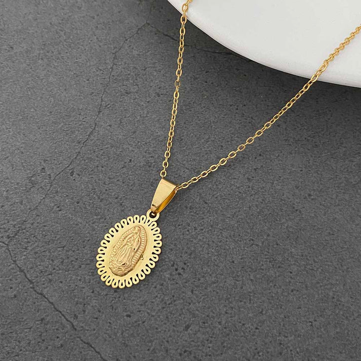 Colar em Aço Dourado pendente Nossa Senhora