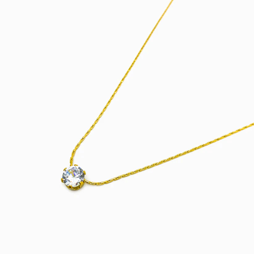 Colar em Aço Dourado com Zircónia