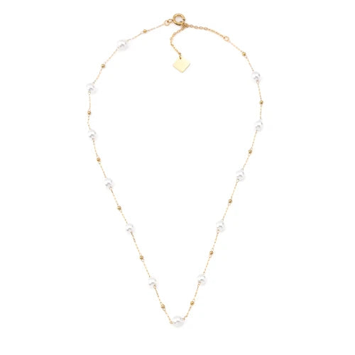 Colar em Aço Dourado com Bolinhas e Pérolas