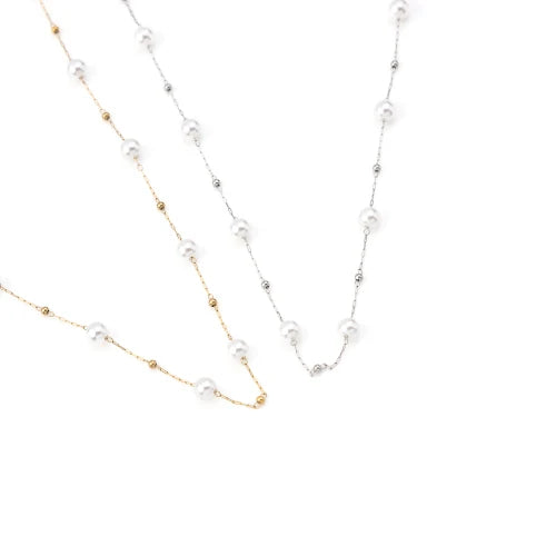 Colar em Aço Dourado com Bolinhas e Pérolas