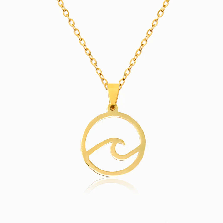 Colar em Aço Dourado com Pendente Onda do Mar