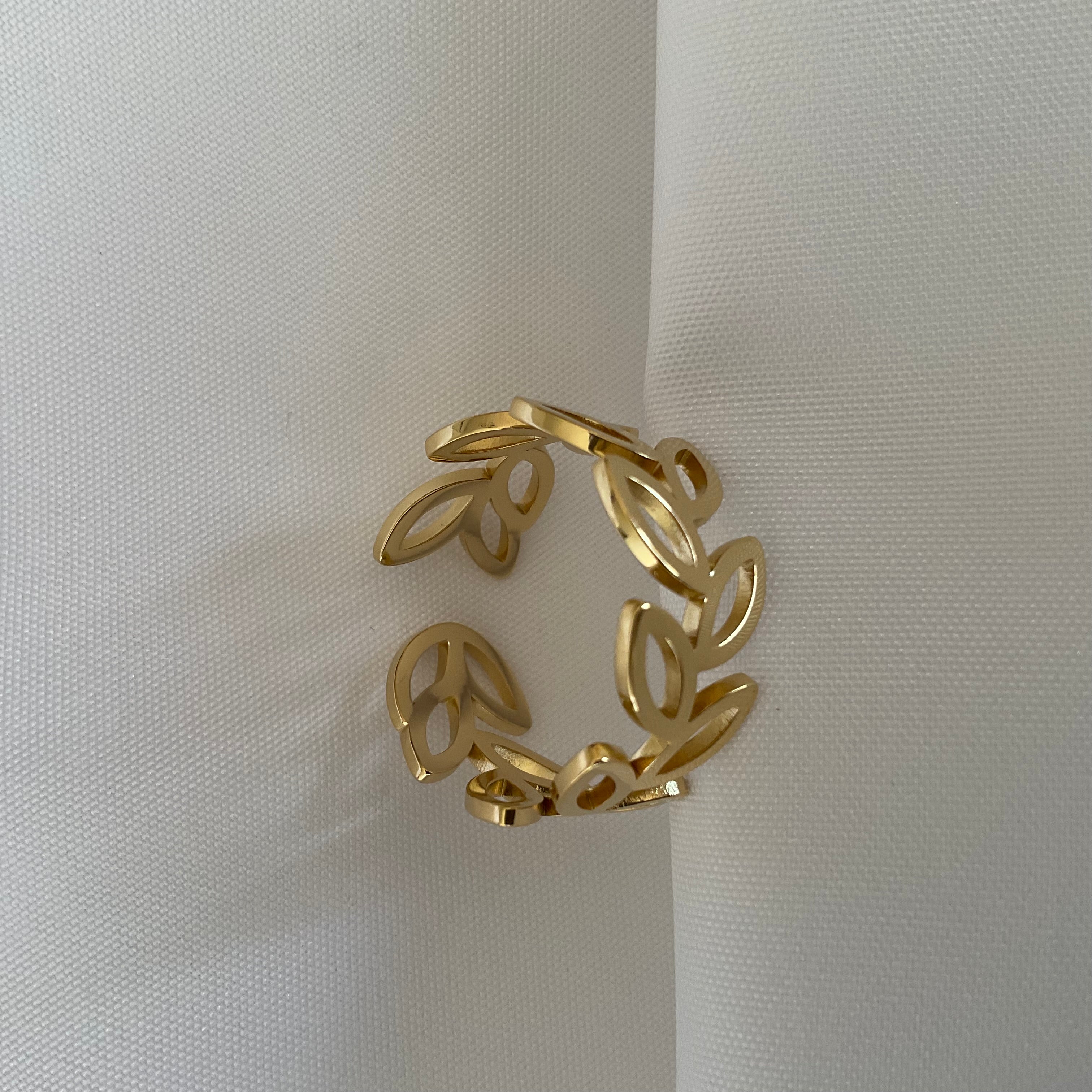 Anel em Aço Dourado Ajustável - Floresta
