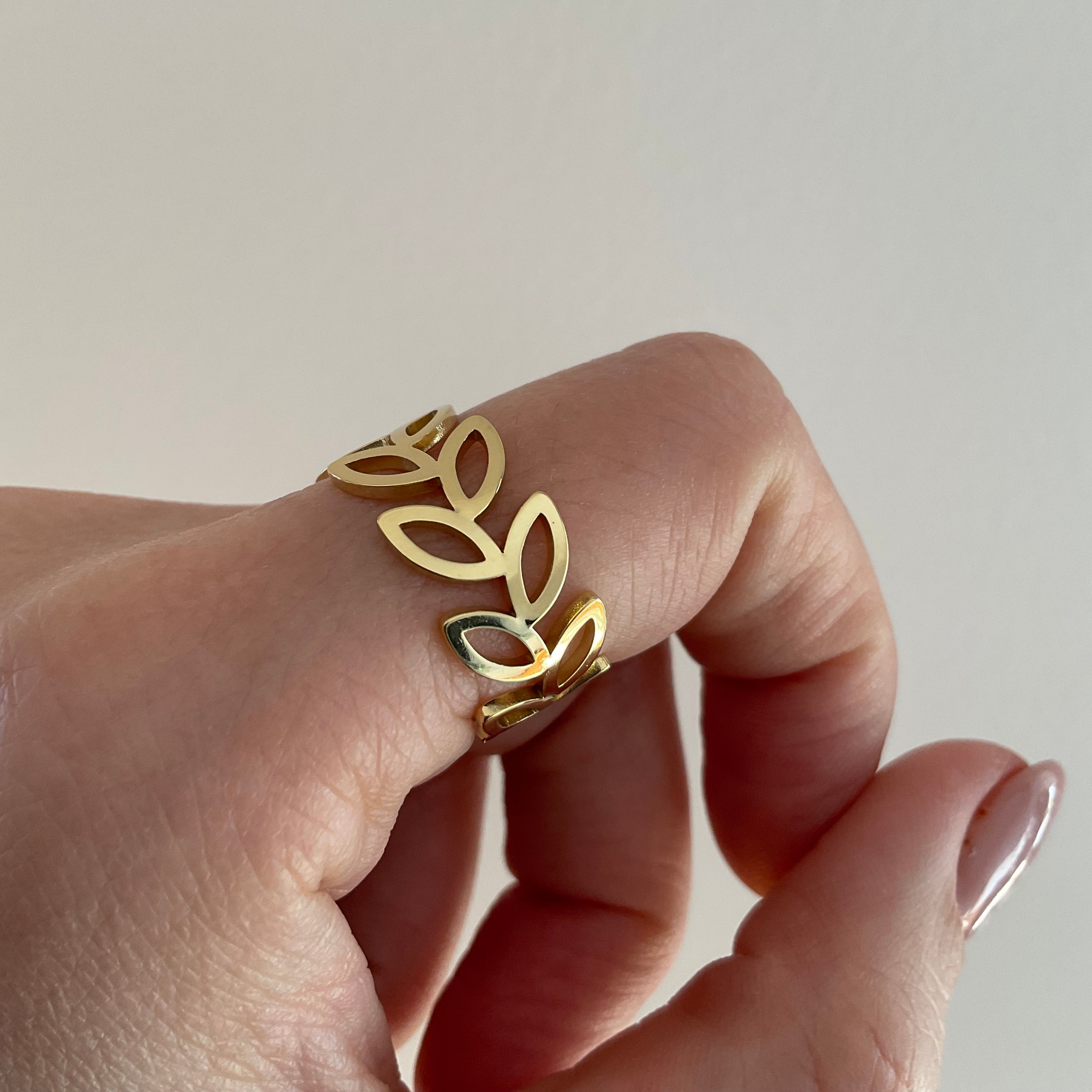 Anel em Aço Dourado Ajustável - Floresta