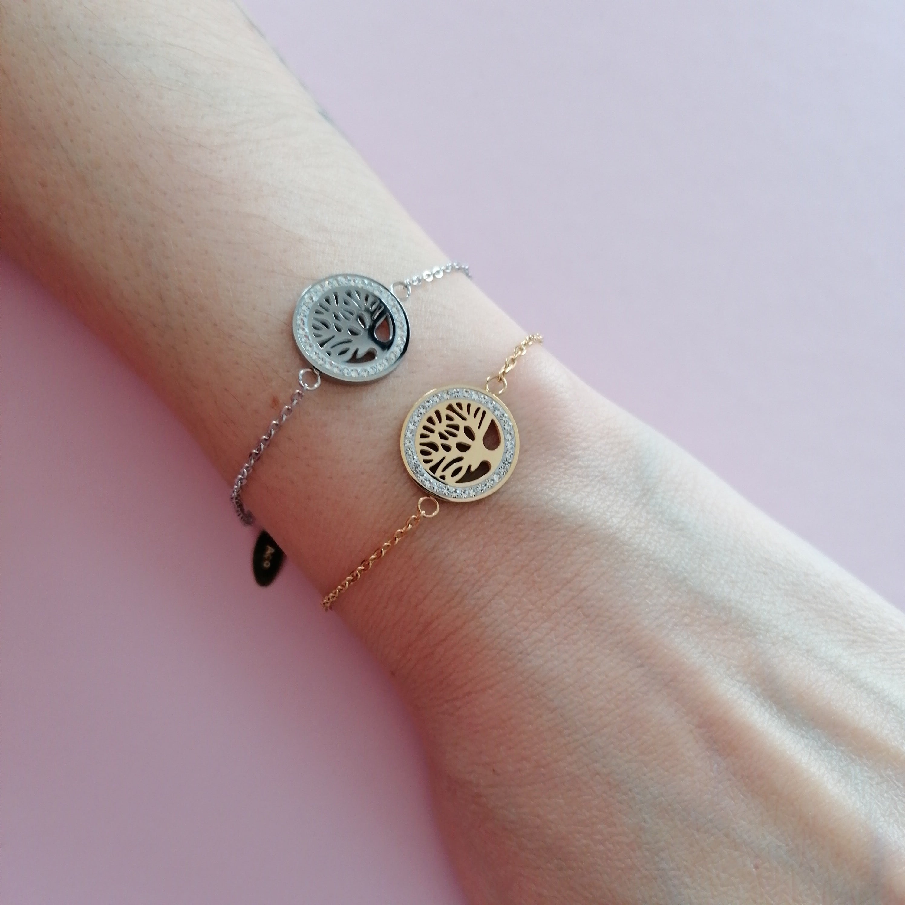 Pulseira Aço Dourado com  Árvore da Vida e Zircónias