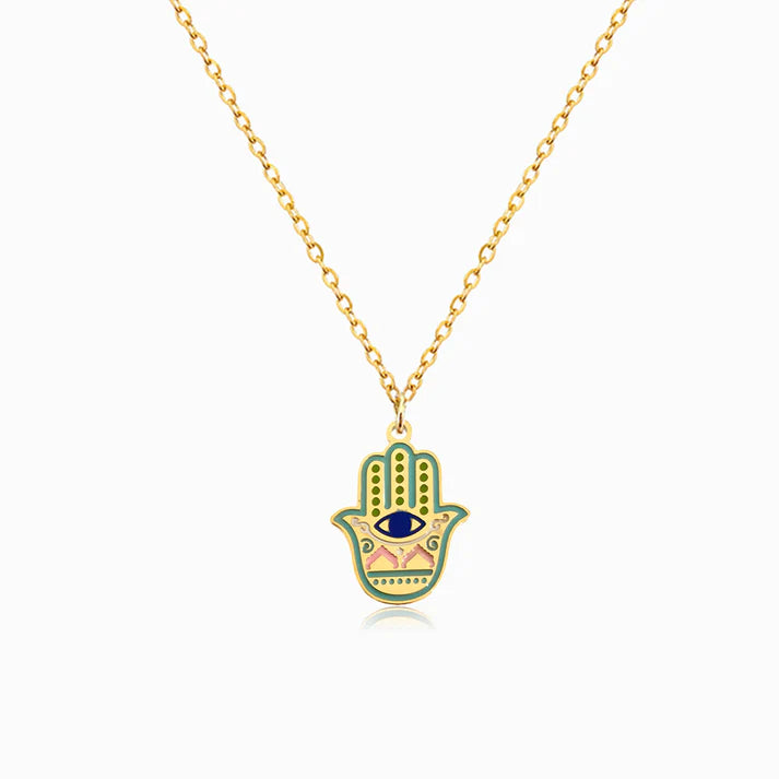 Colar em Aço Dourado Mão de Fátima