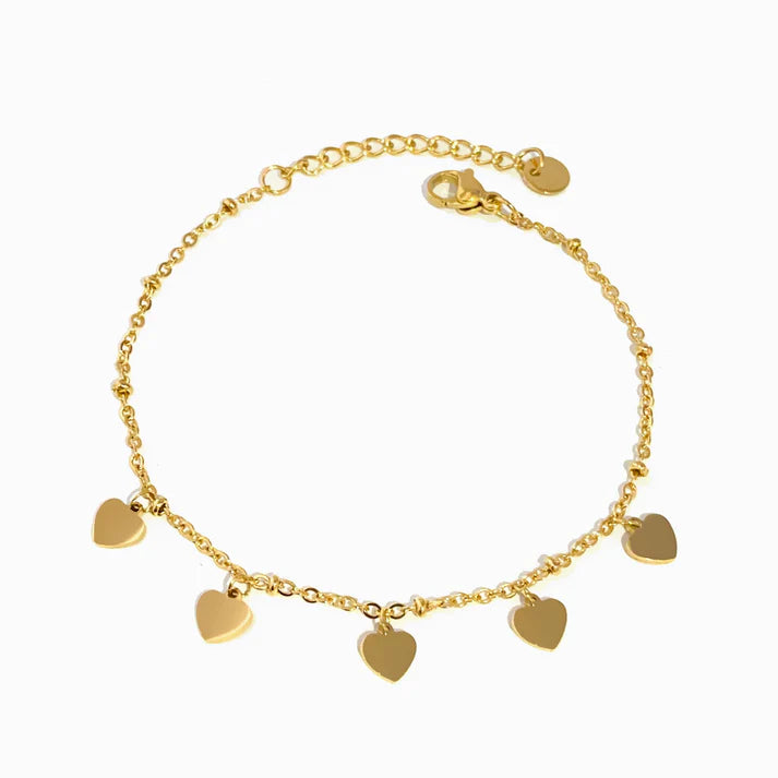 Pulseira Aço Dourado Corações