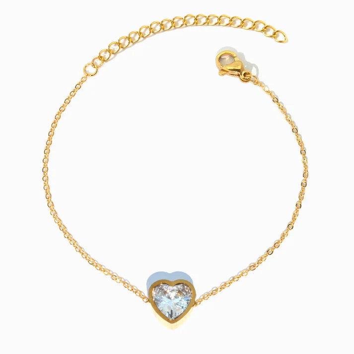 Pulseira em Aço Dourado com Coração Sintilante