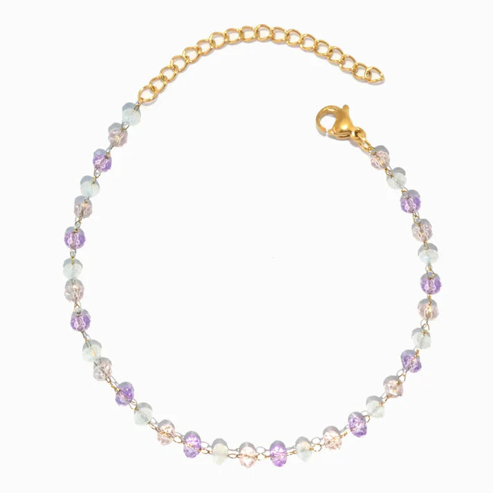 Pulseira de Pé em Aço Dourado Cristal