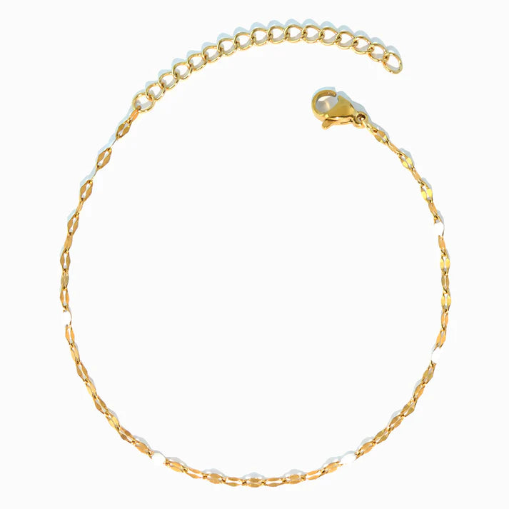 Pulseira de Pé em Aço Dourado Esmalte Branco