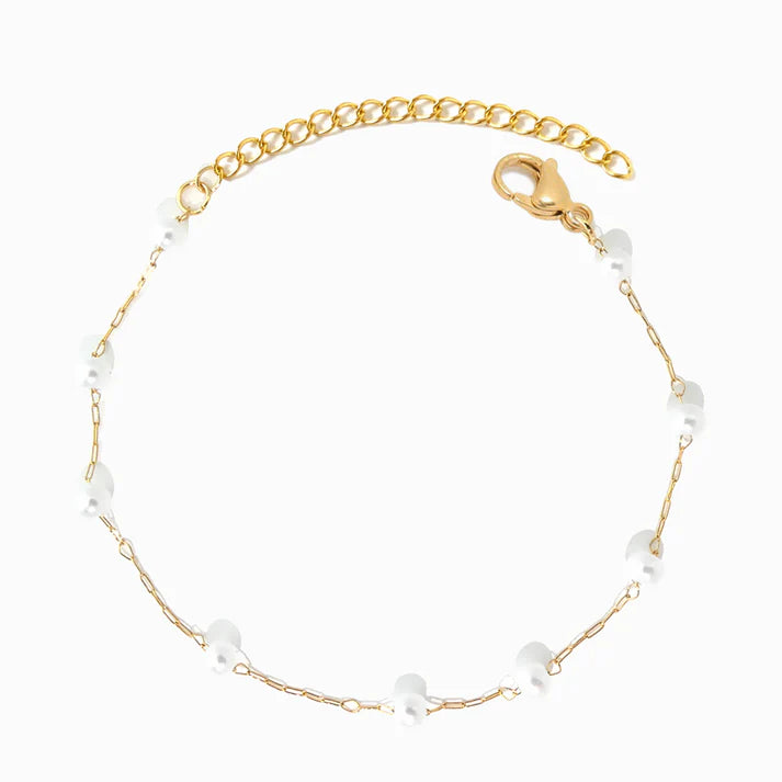 Pulseira em Aço Dourado com Pérolas