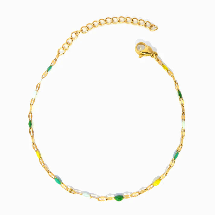 Pulseira de Pé em Aço Dourado Esmalte