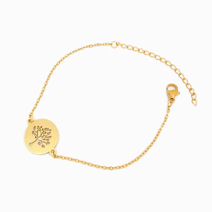 Pulseira em Aço Dourado Árvore da Vida