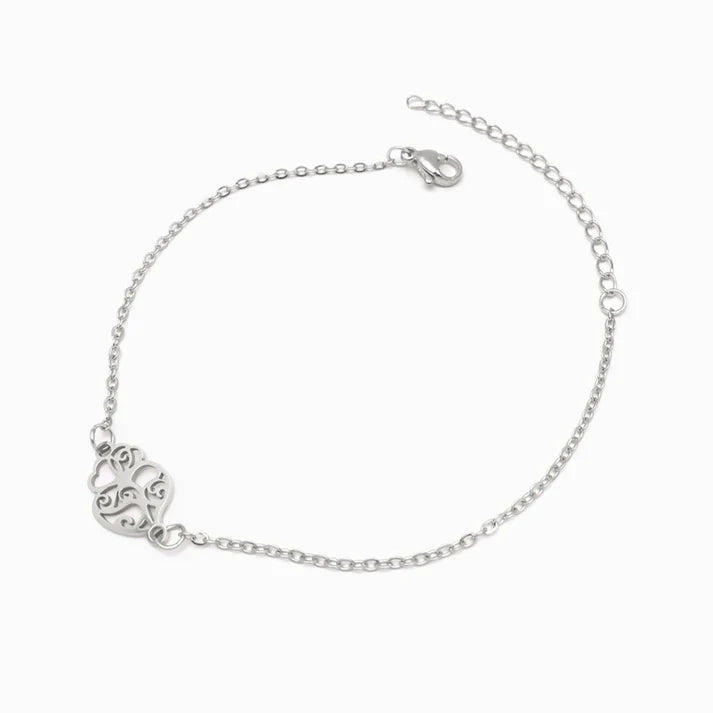 Pulseira em Aço Prateado Coração de Viana