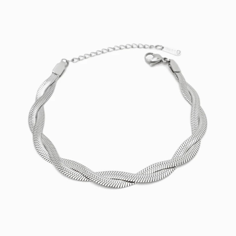 Pulseira Aço Prateada Malha Snake