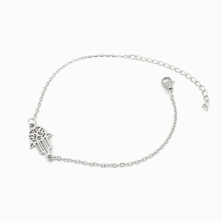 Pulseira em Aço Prateado Mão de Fátima
