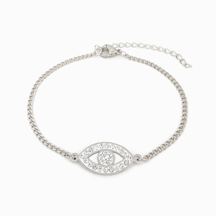 Pulseira em Aço Prateado Olho Turco em Zircónias