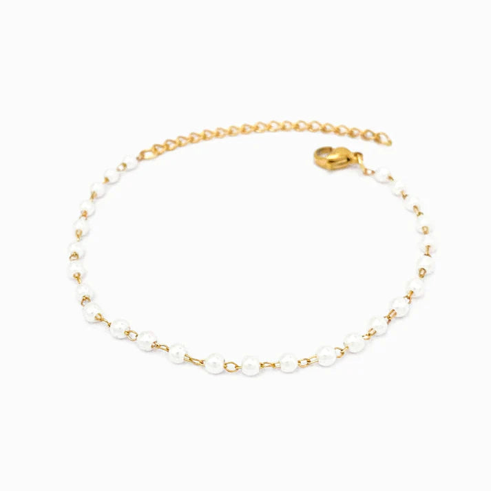Pulseira em Aço Dourado com Pérolas