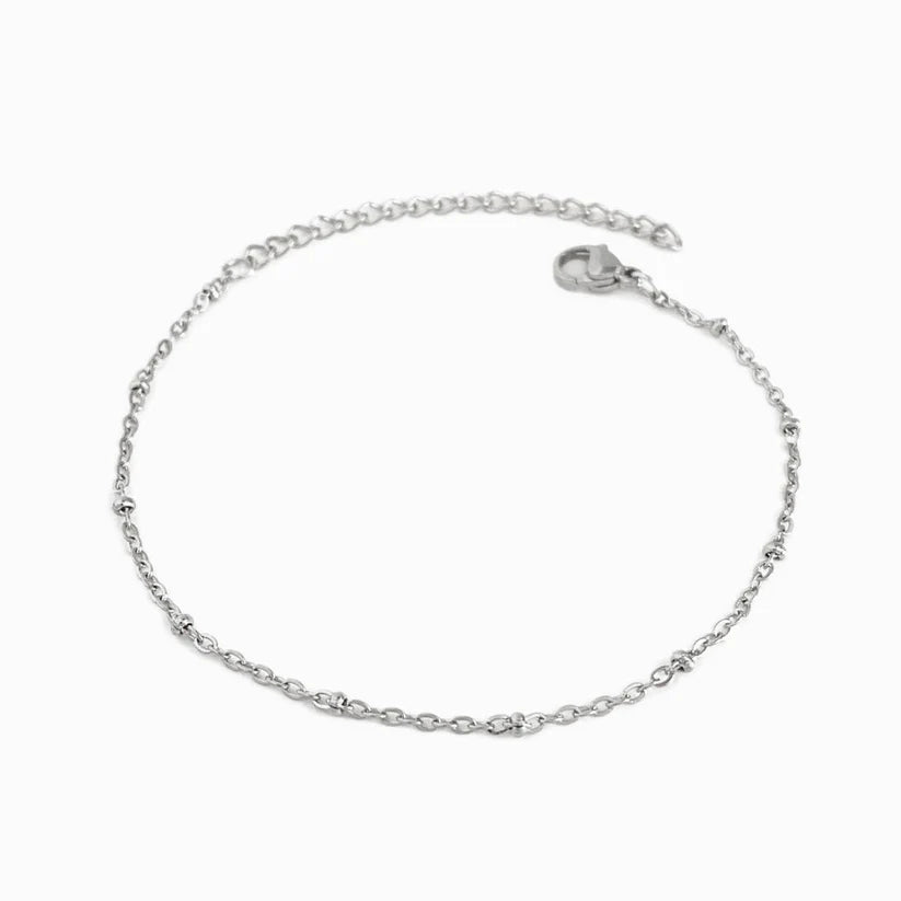 Pulseira de Pé em Aço Prateado com Bolinhas