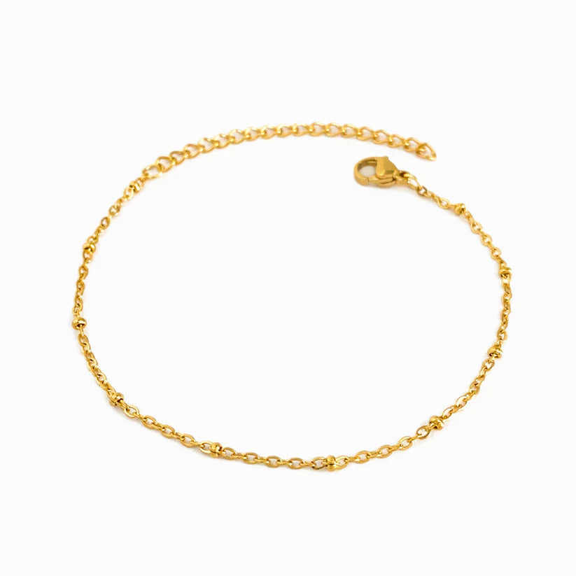 Pulseira de Pé em Aço Dourado com Bolinhas