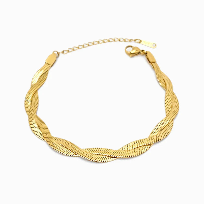 Pulseira em Aço Dourada em Malha Snake
