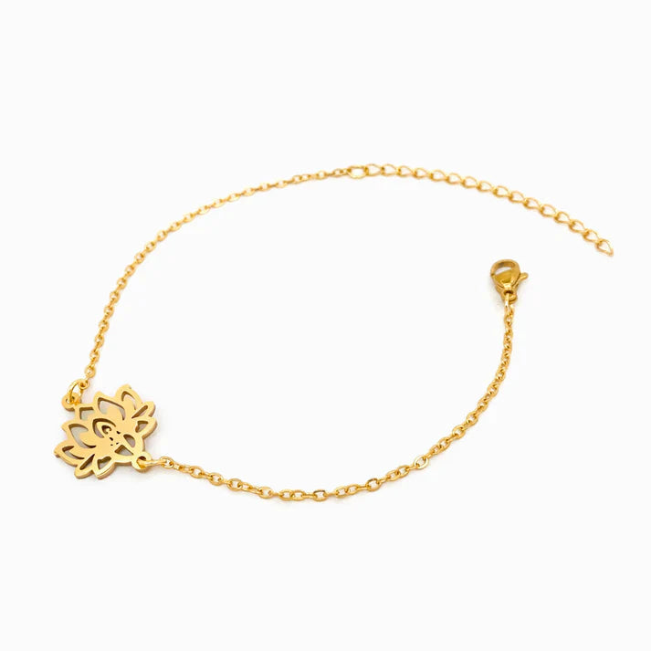 Pulseira em Aço Dourado Pendente Flor da Vida