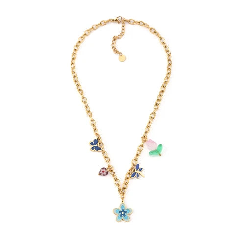 Colar em Aço Dourado Charmes Flor