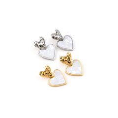 Brincos em Aço Dourado Coração Branco