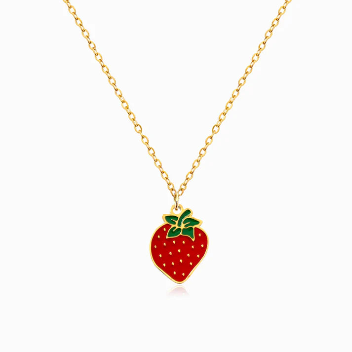 Colar Aço Dourado com Pendente Morango