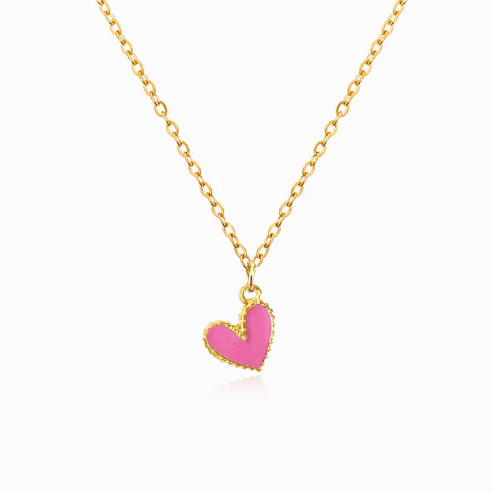 Colar em Aço Dourado com pendente Coração Rosa