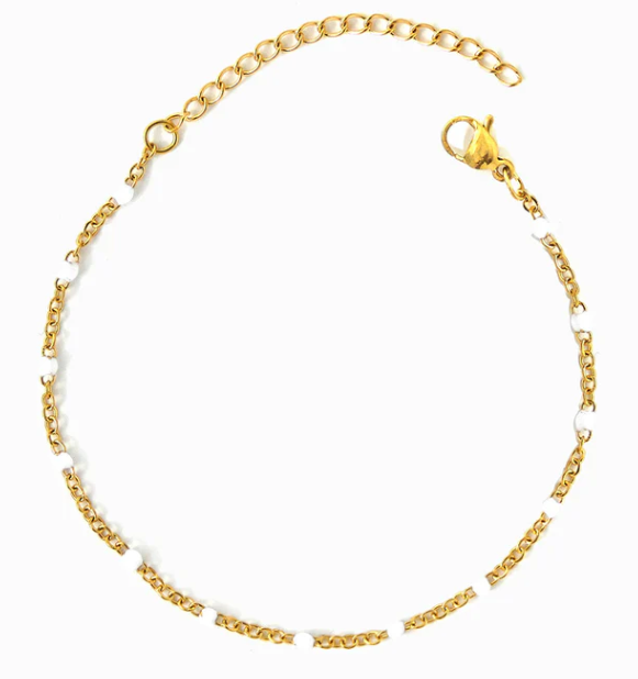 Pulseira Aço Dourado Esmalte Branco