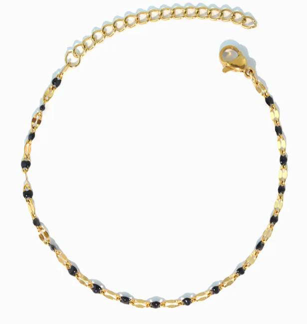 Pulseira Aço Dourado Esmalte Preto