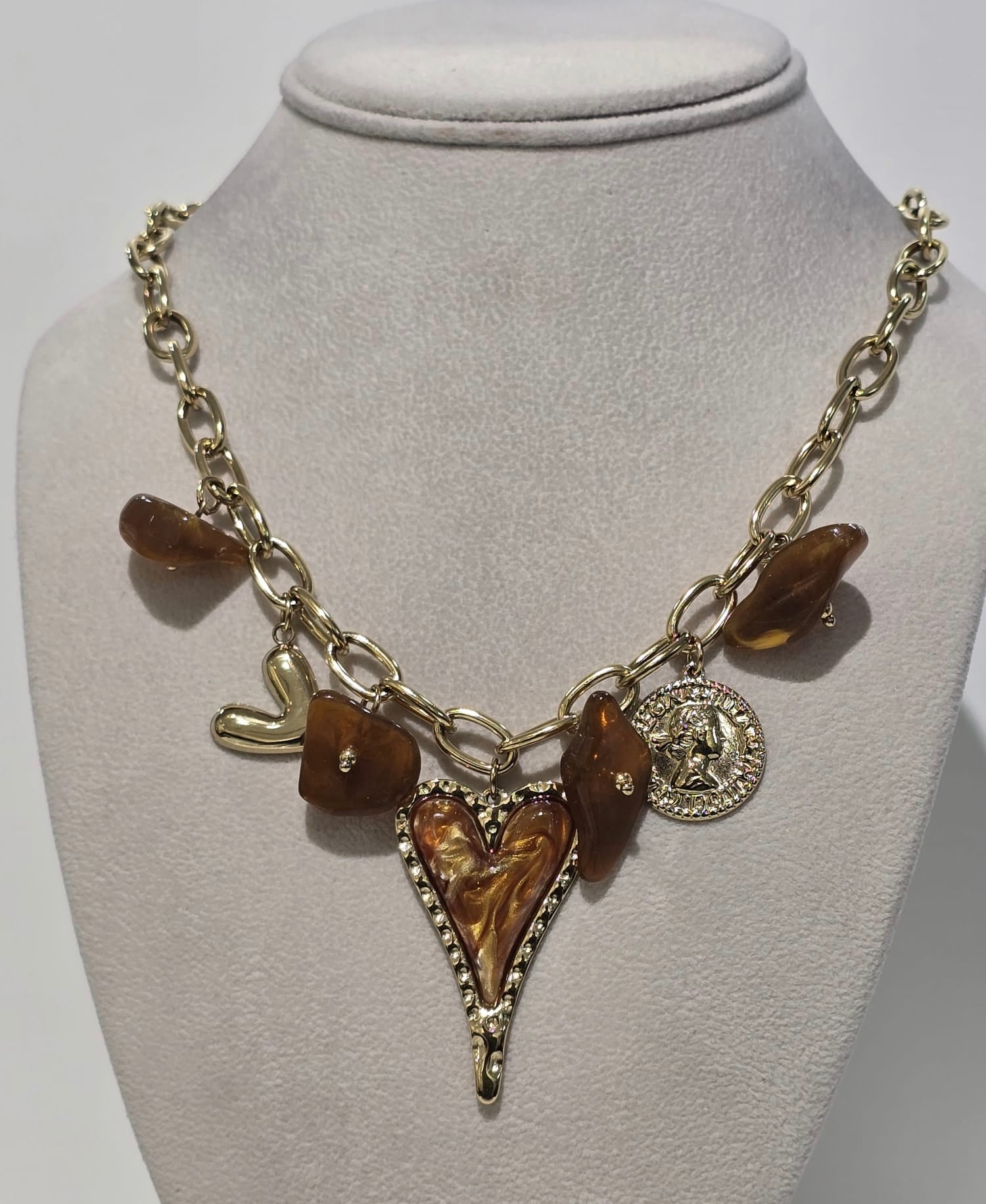 Colar Aço Dourado Charmes Castanho