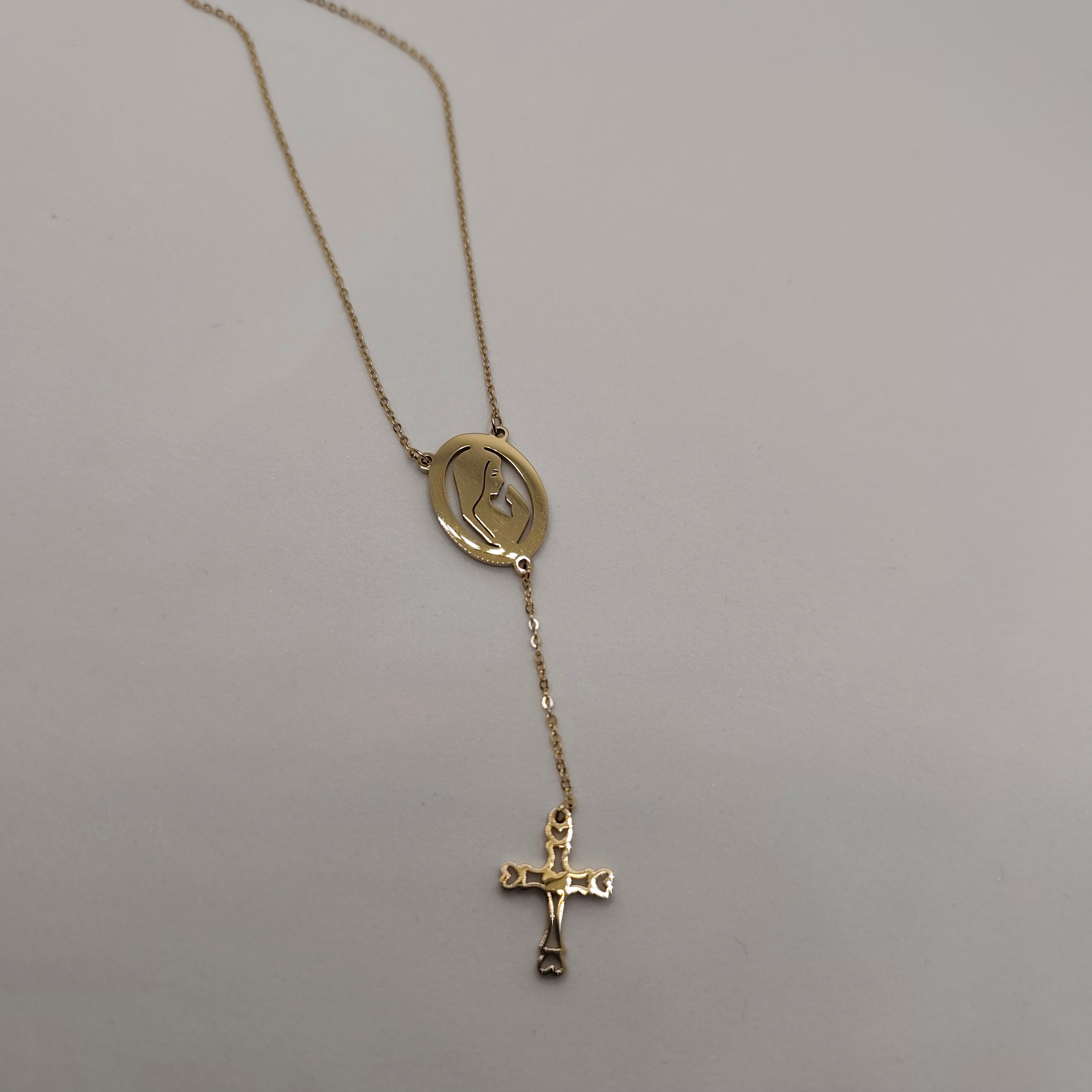 Colar Aço Dourado Terço