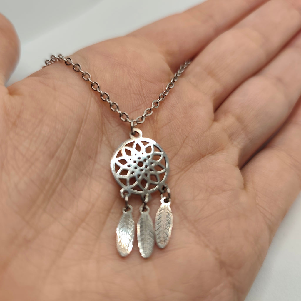 Colar Aço Prateado Caça Sonhos