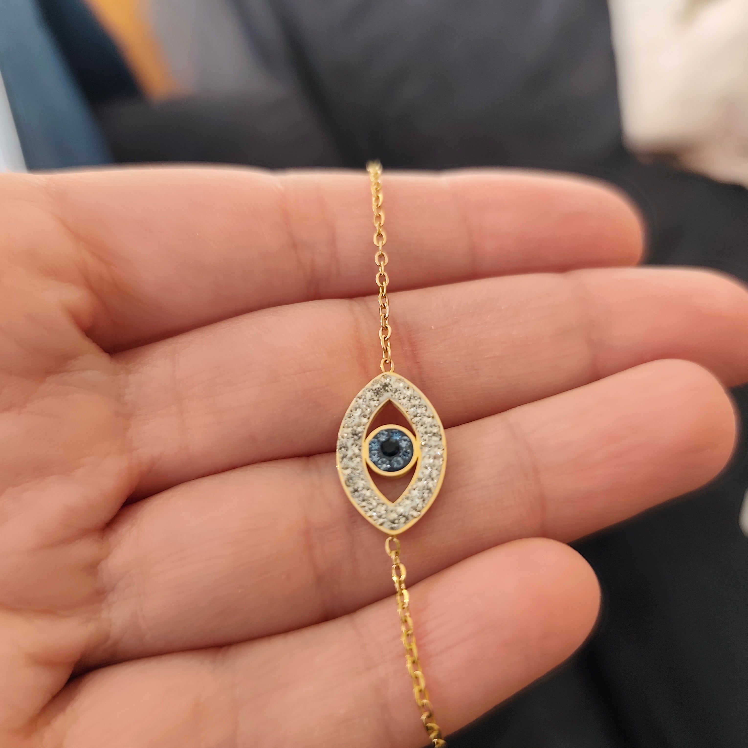 Pulseira em Aço Dourado Olho Turco em Zircónias