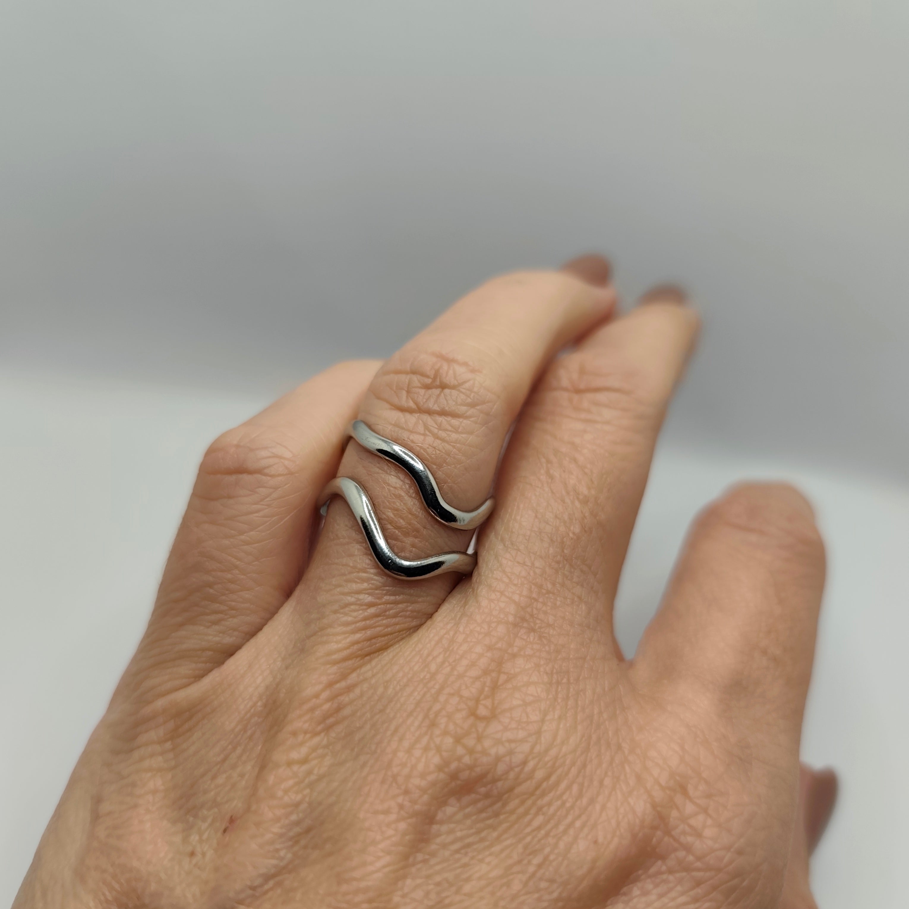 Anel Duplo Aço Prateado